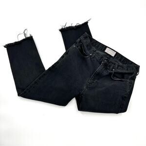 Everlane Straight Leg Black Wash Cotton Denim Jeans Raw Hem Size 27